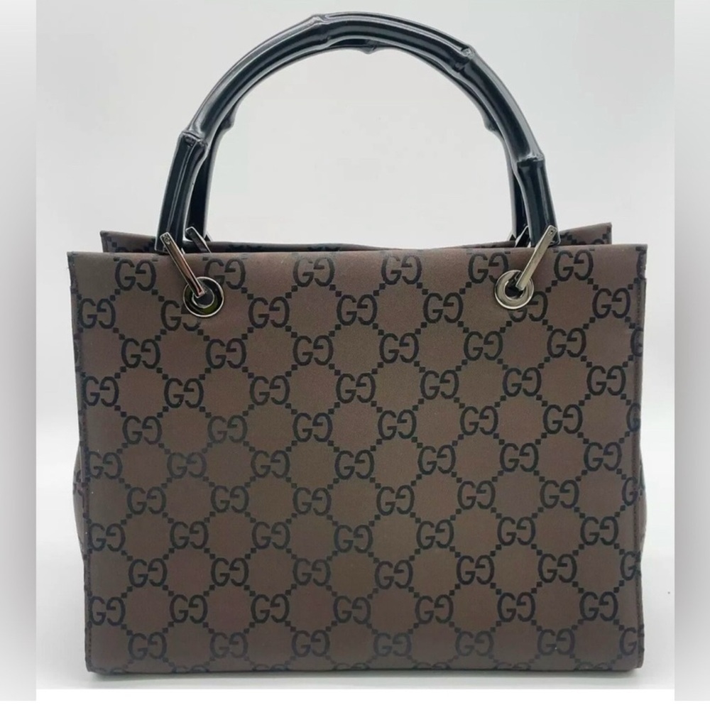 Authentic Gucci GG Canvas Brown Tote Bag with bamboo handles ECU COA included